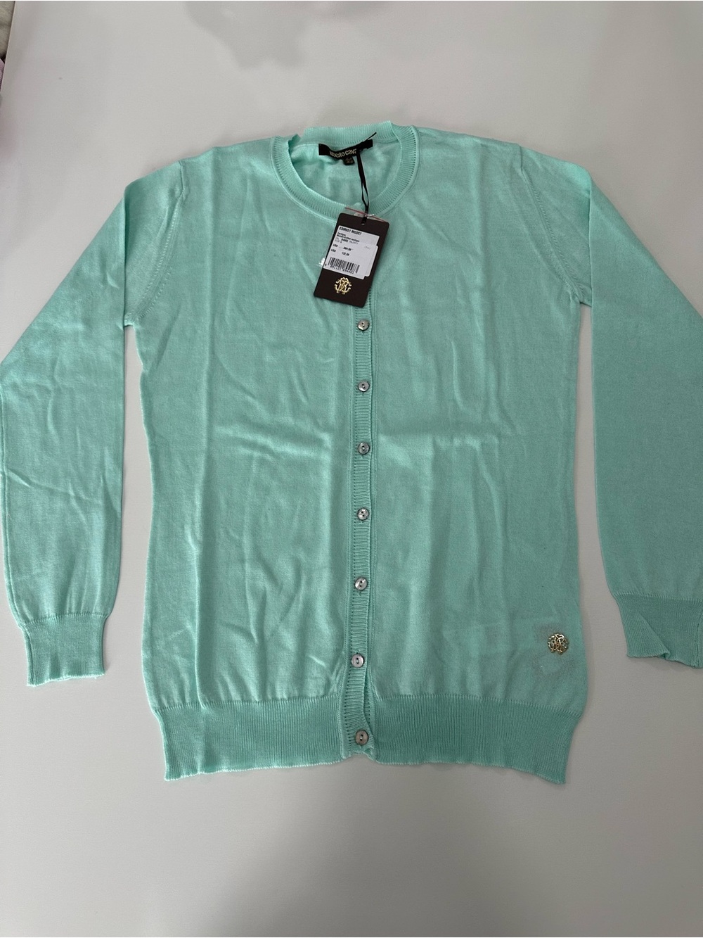 Roberto Cavalli Mint Green Button-Front Cardigan